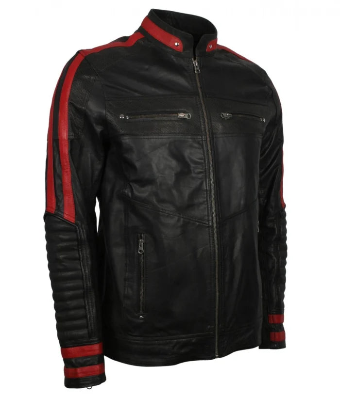 Red and Black Cafe Racer Leather Jacket
