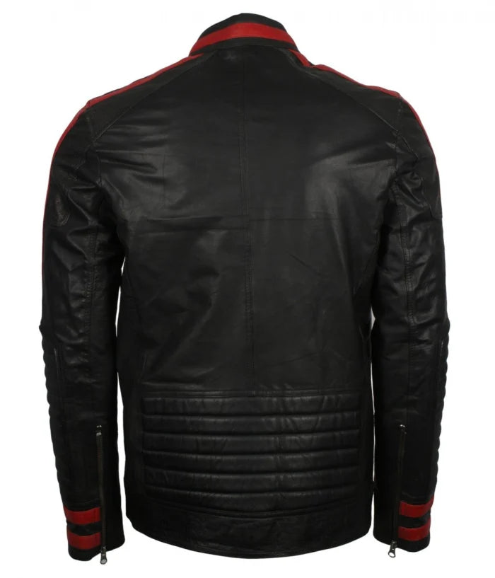 Red and Black Cafe Racer Leather Jacket