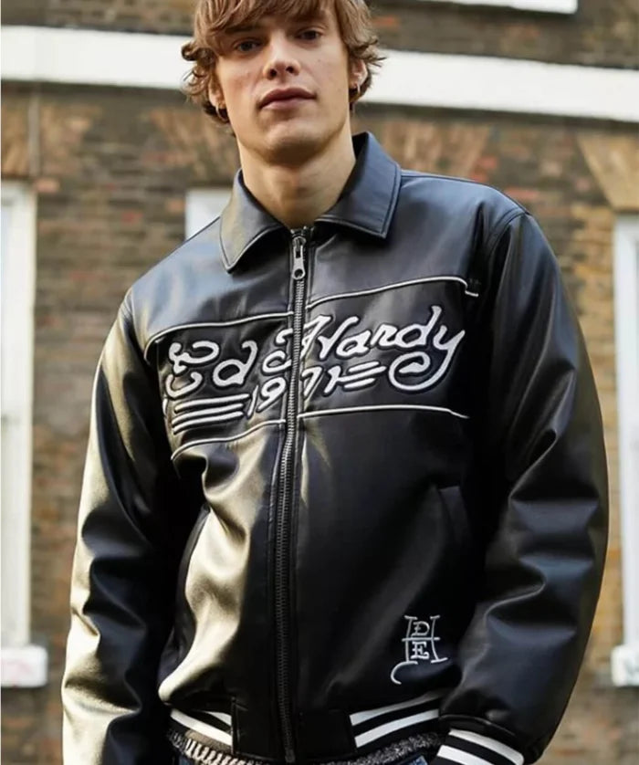 Premium Black Leather Jacket – Ed Hardy Inspired