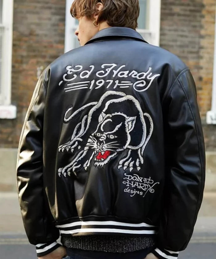 Premium Black Leather Jacket – Ed Hardy Inspired