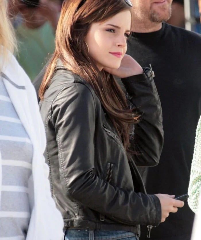 Hollywood Jackets Emma Watson Inspired Black Leather Biker Jacket