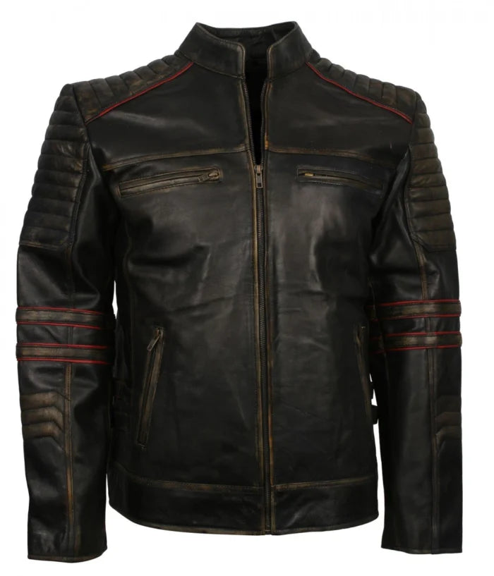 Men’s Vintage Retro Distressed Biker Leather Jacket