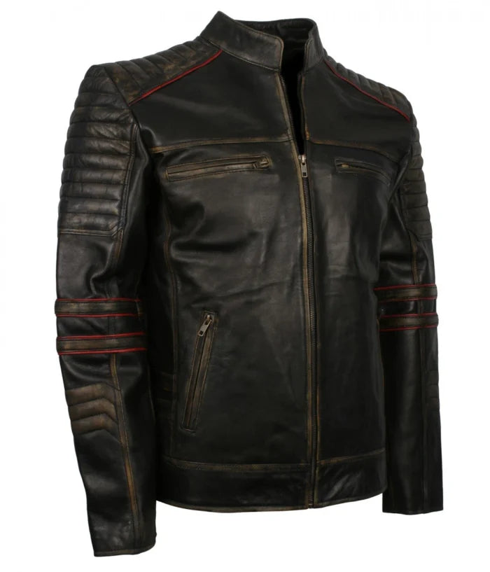 Men’s Vintage Retro Distressed Biker Leather Jacket