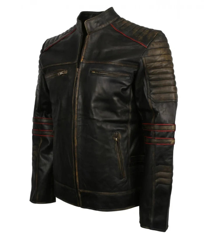 Men’s Vintage Retro Distressed Biker Leather Jacket
