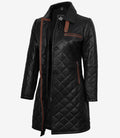 Glen Women's Black Quilted Real Leather Car Coat