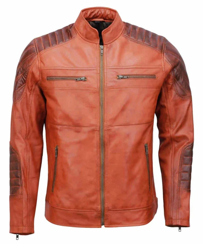 Hand-Waxed Quilted Brown Leather Jacket