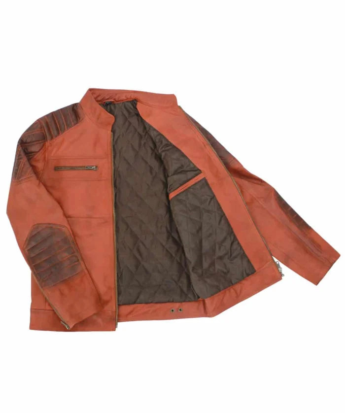 Hand-Waxed Quilted Brown Leather Jacket
