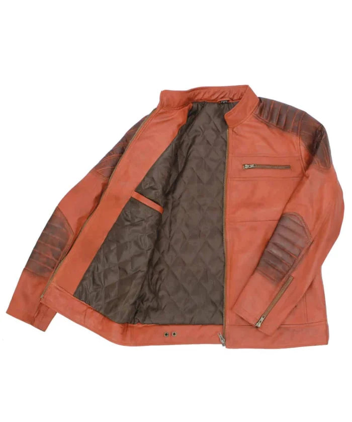 Hand-Waxed Quilted Brown Leather Jacket
