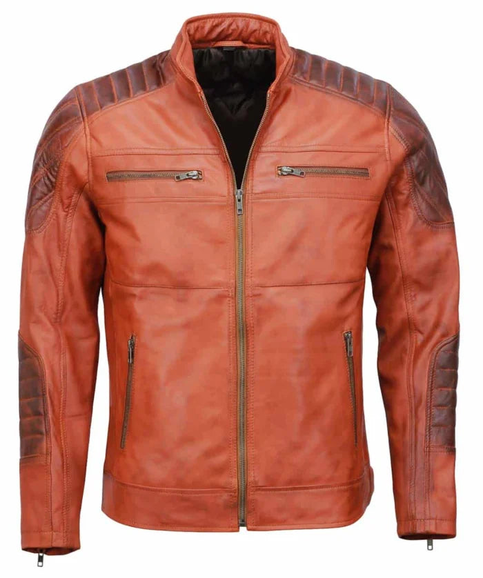 Hand-Waxed Quilted Brown Leather Jacket