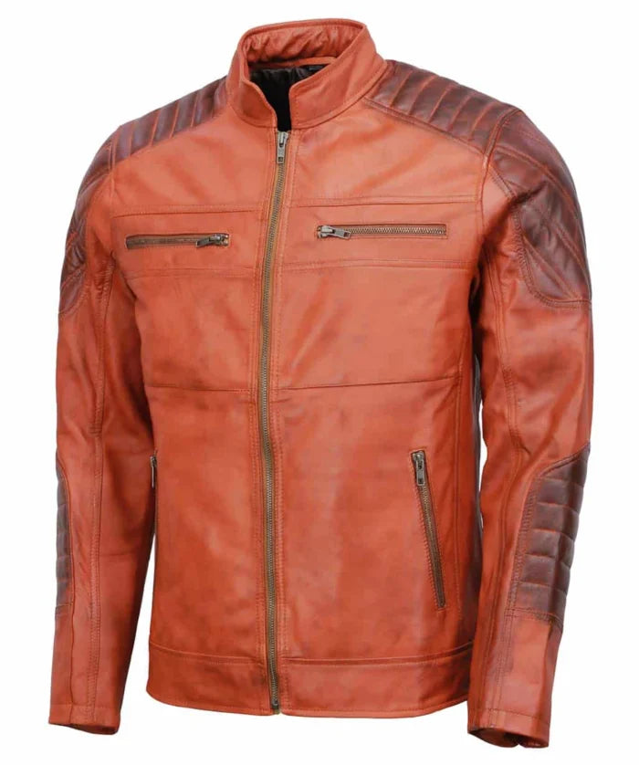 Hand-Waxed Quilted Brown Leather Jacket