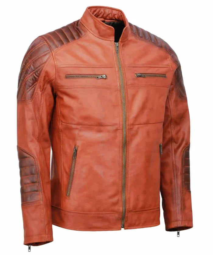 Hand-Waxed Quilted Brown Leather Jacket