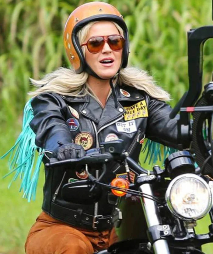 Hollywood Jackets Katy Perry Inspired Harleys in Hawaii Black Biker Leather Jacket
