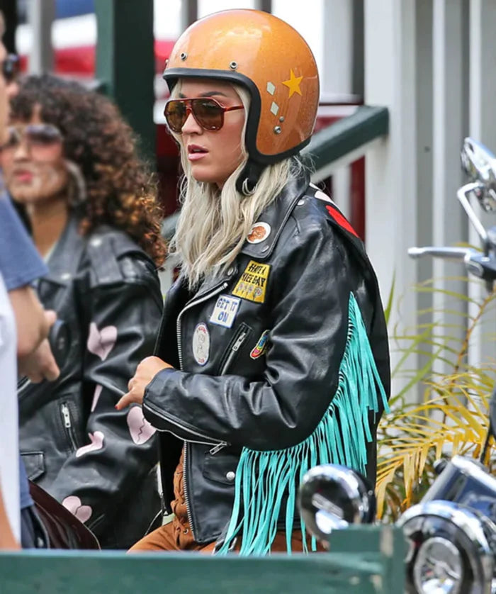 Hollywood Jackets Katy Perry Inspired Harleys in Hawaii Black Biker Leather Jacket