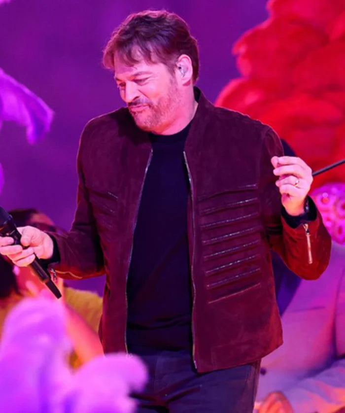 Harry Connick Jr. Super Bowl 2025 Brown Suede Jacket