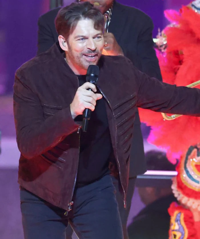 Harry Connick Jr. Super Bowl 2025 Brown Suede Jacket