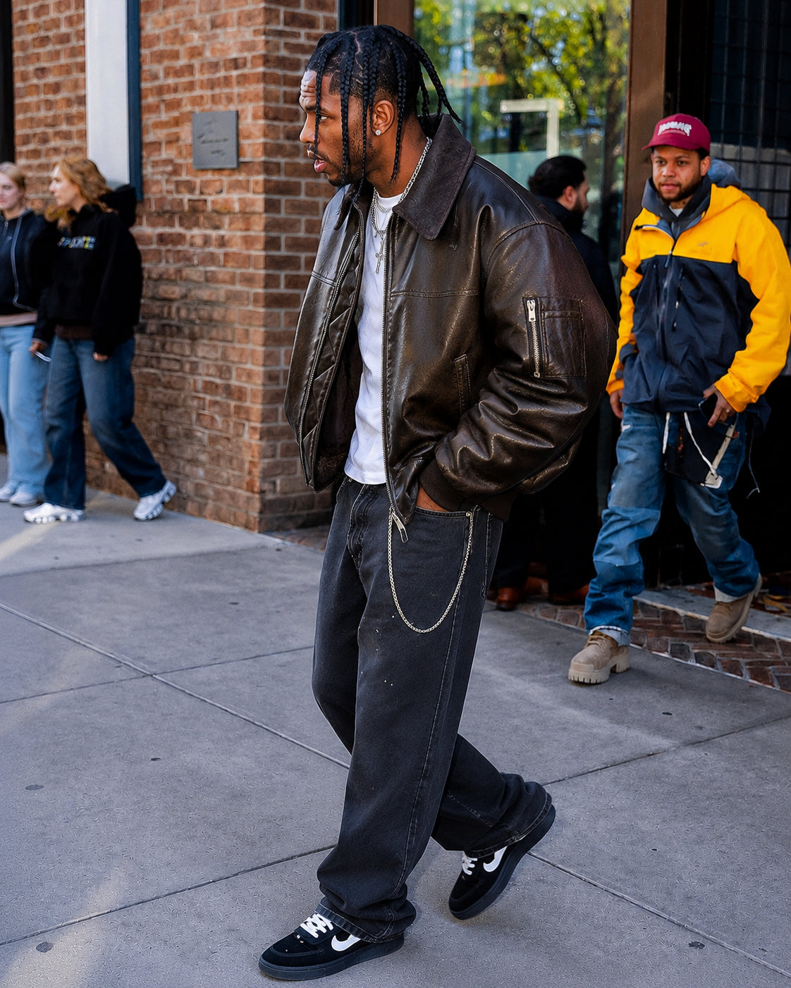 Travis Scott Oversized Black Leather Bomber Jacket | Hollywood Jackets