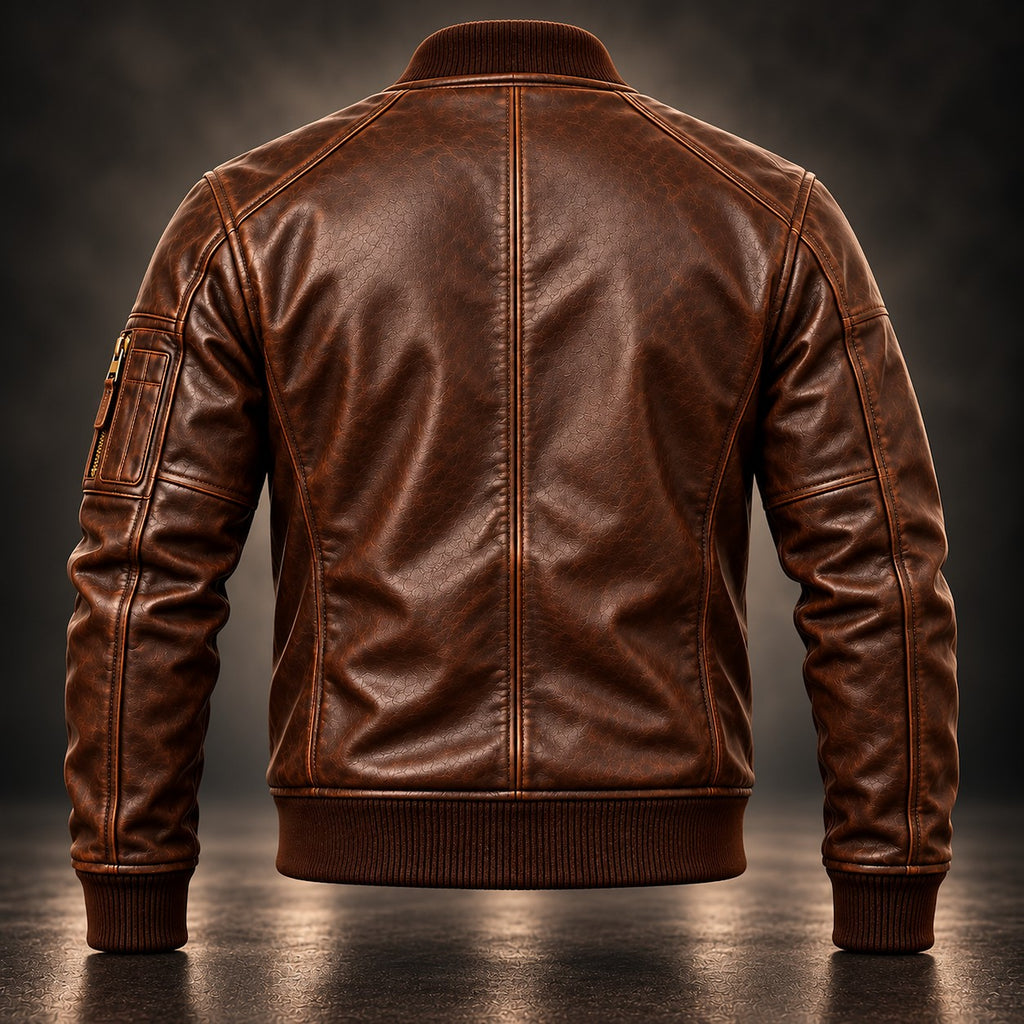 Hollywood Jacket Men's Distressed Brown Bomber Jacket - photo 2