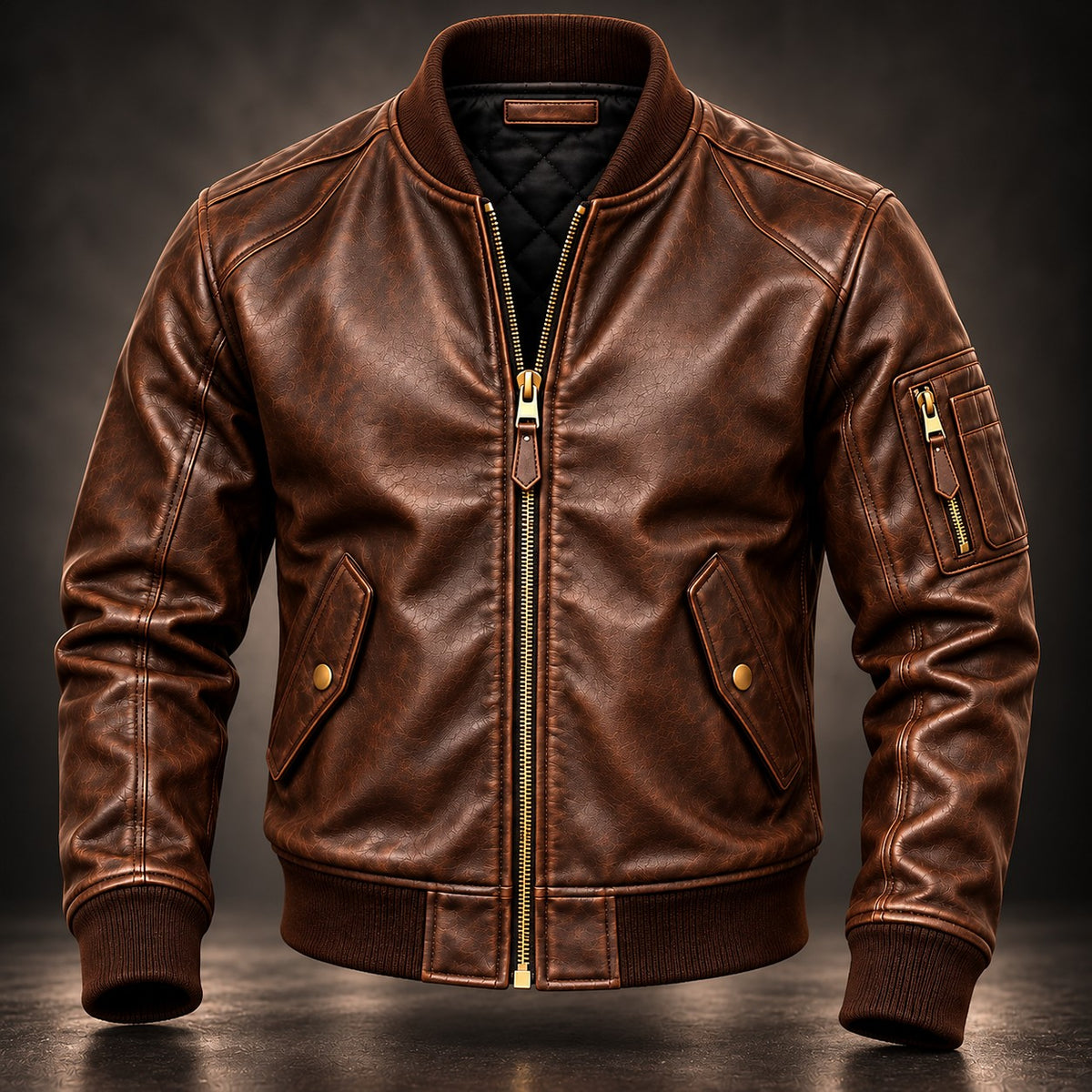 Hollywood Jacket Men's Distressed Brown Bomber Jacket