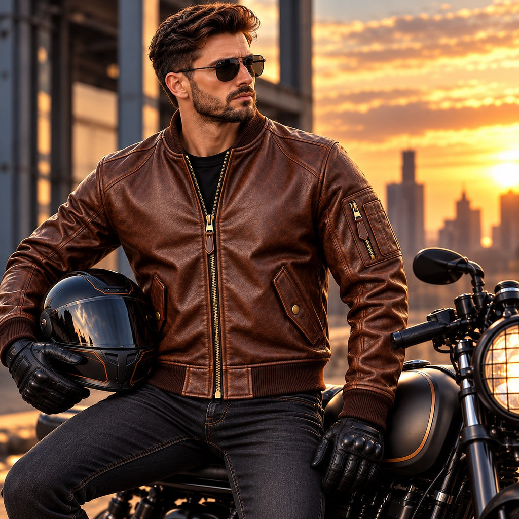 Hollywood Jacket Men's Distressed Brown Bomber Jacket - photo 3