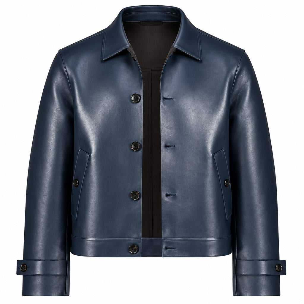 Hollywood Jacket Men's Navy Blue Button-Front Trucker Jacket
