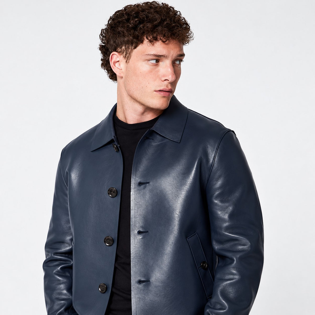 Hollywood Jacket Men's Navy Blue Button-Front Trucker Jacket - photo 3