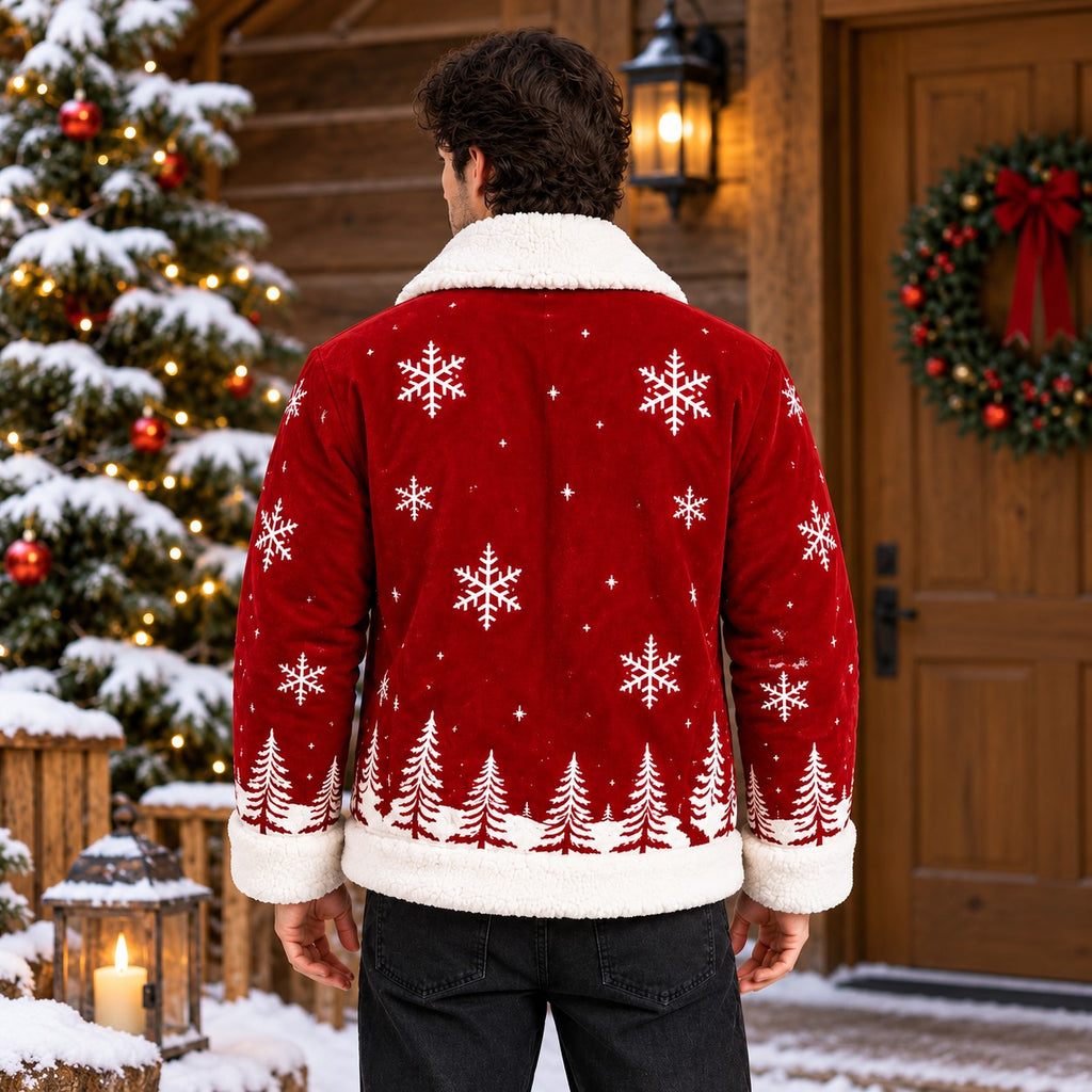 Hollywood Jacket Men's Red Christmas Snowflake Jacket with Plush Collar - photo 3