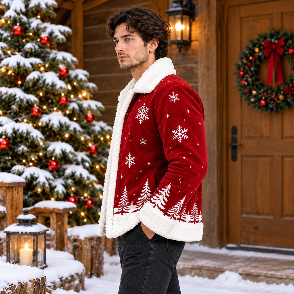 Hollywood Jacket Men's Red Christmas Snowflake Jacket with Plush Collar - photo 2