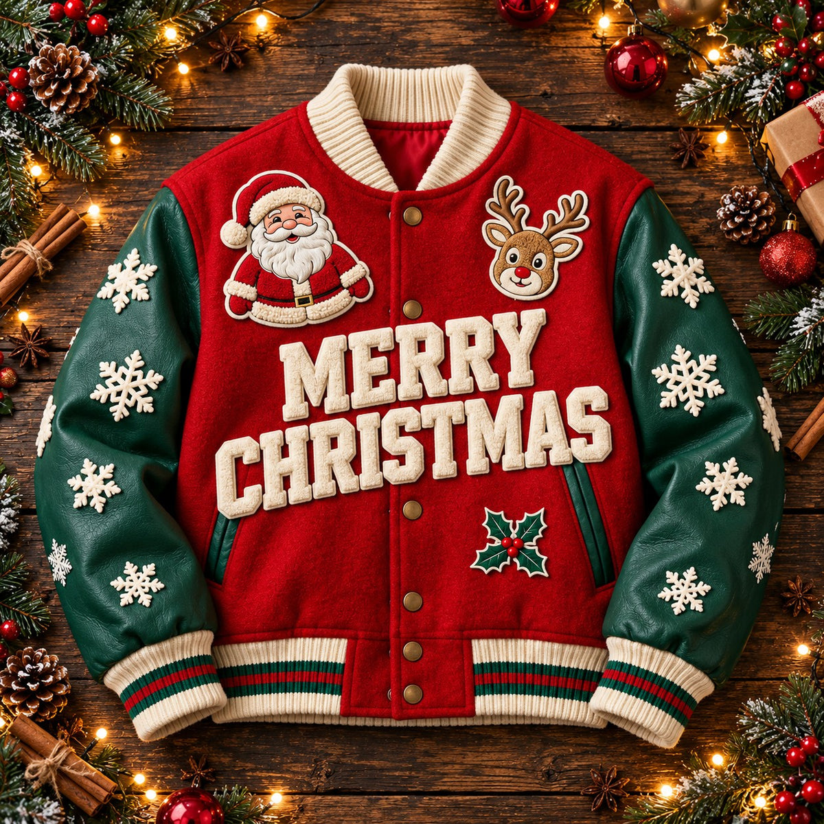 Hollywood Jacket Merry Christmas Santa Varsity Jacket