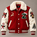 Hollywood Jacket Red Christmas Varsity Jacket with Plush Collar