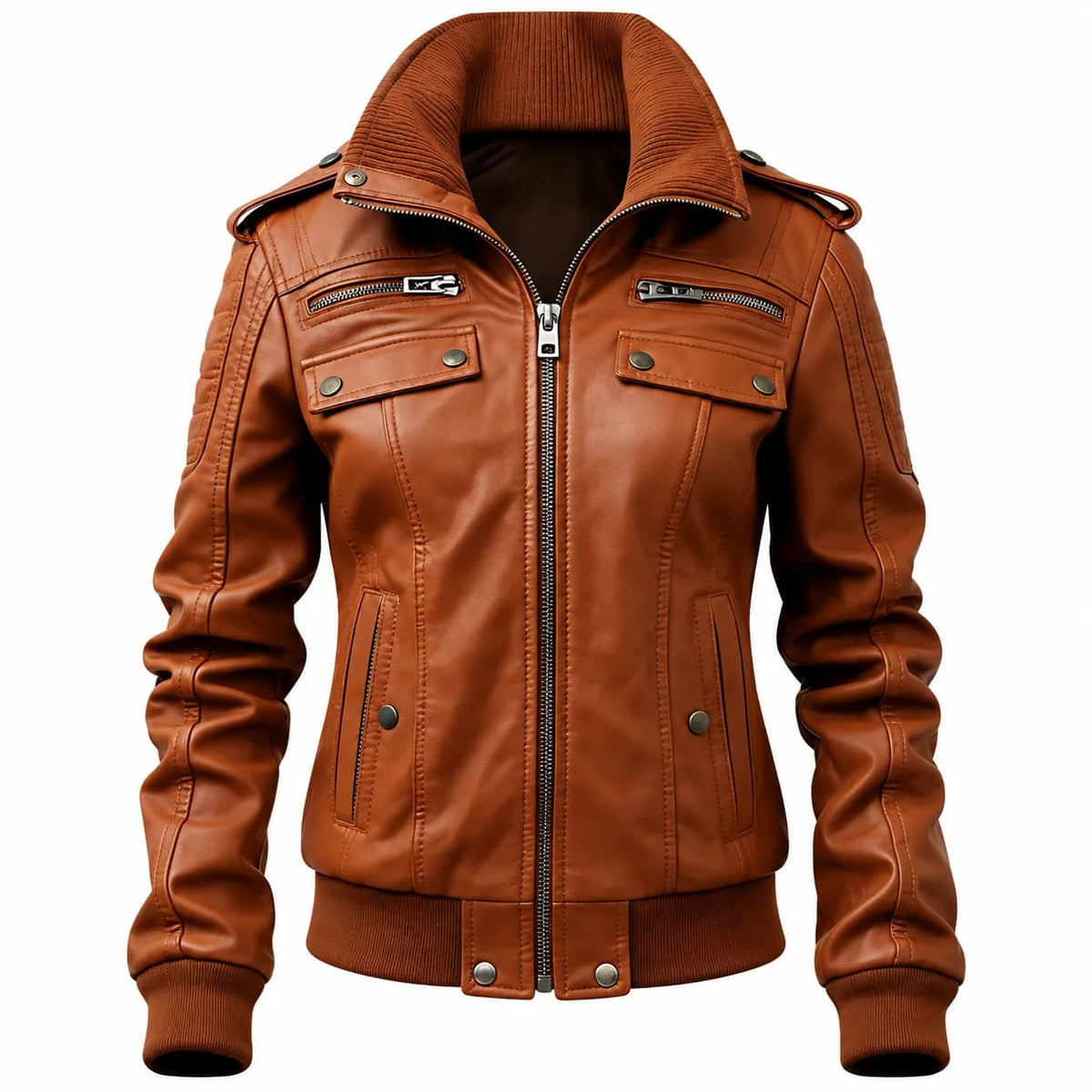 Hollywood Jackets Women's Brown Bomber Jacket with Strap Pocket
