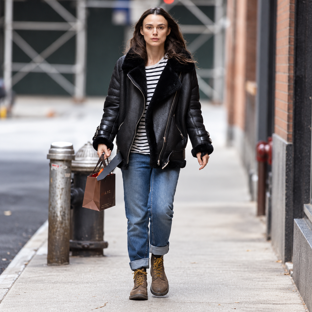 Hollywood Jackets Keira Knightley Black Faux Shearling Leather Jacket