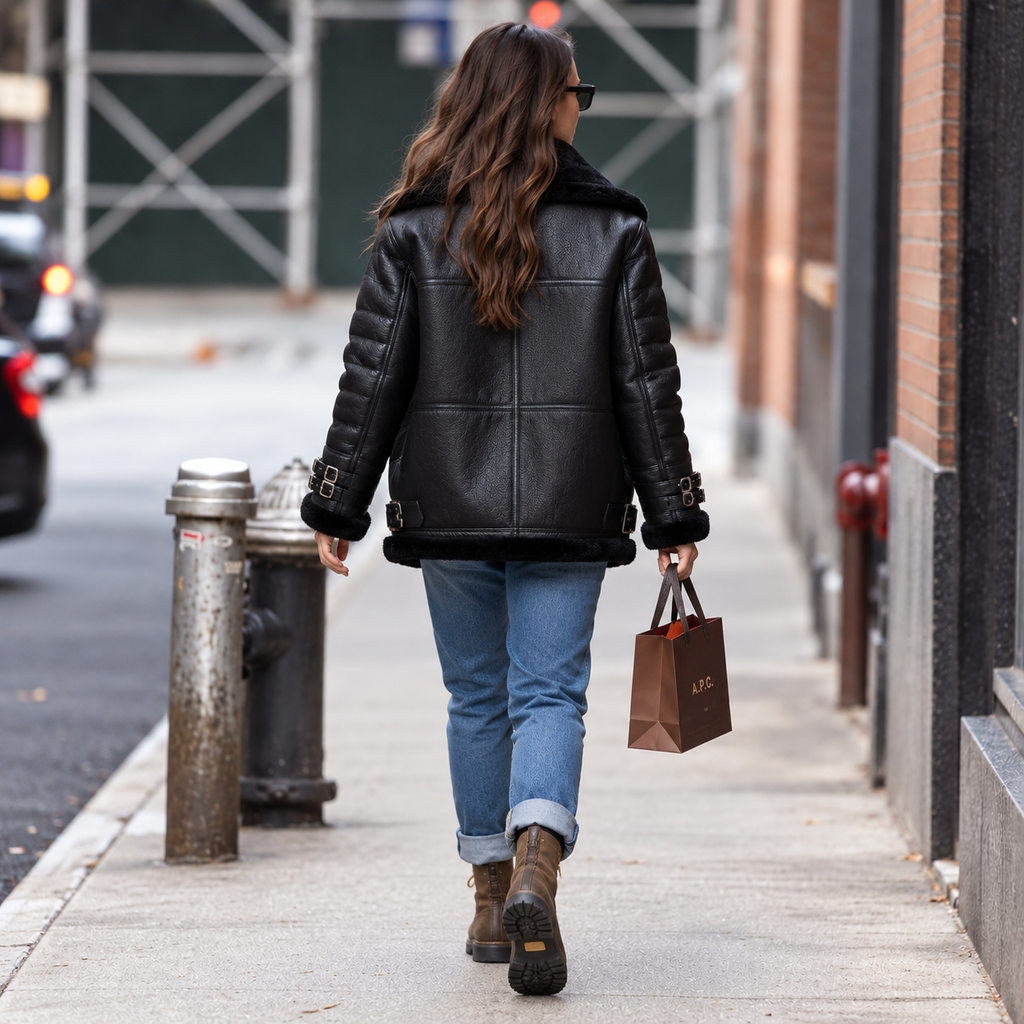 Hollywood Jackets Keira Knightley Black Faux Shearling Leather Jacket