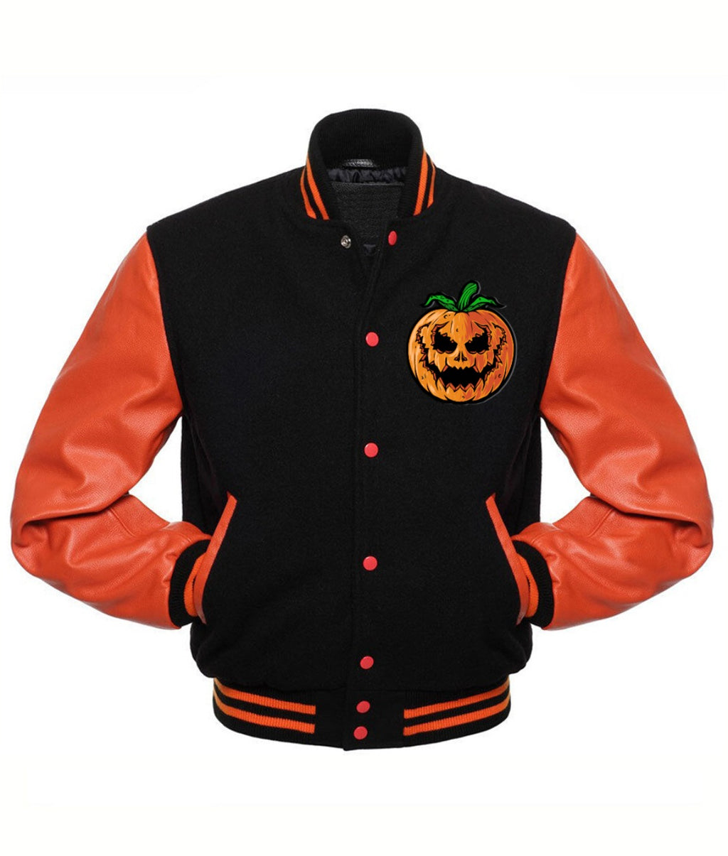 Hollywood Jackets Happy Halloween Black & Amp Orange Letterman Varsity Jacket