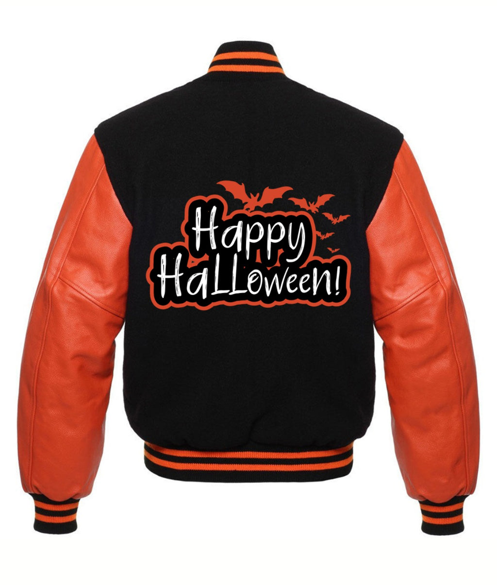 Hollywood Jackets Happy Halloween Black & Amp Orange Letterman Varsity Jacket