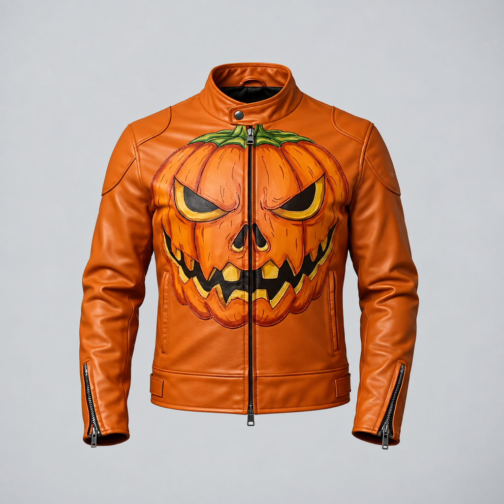 Hollywood Jackets Halloween Orange Jack-o’-lantern Leather Jacket