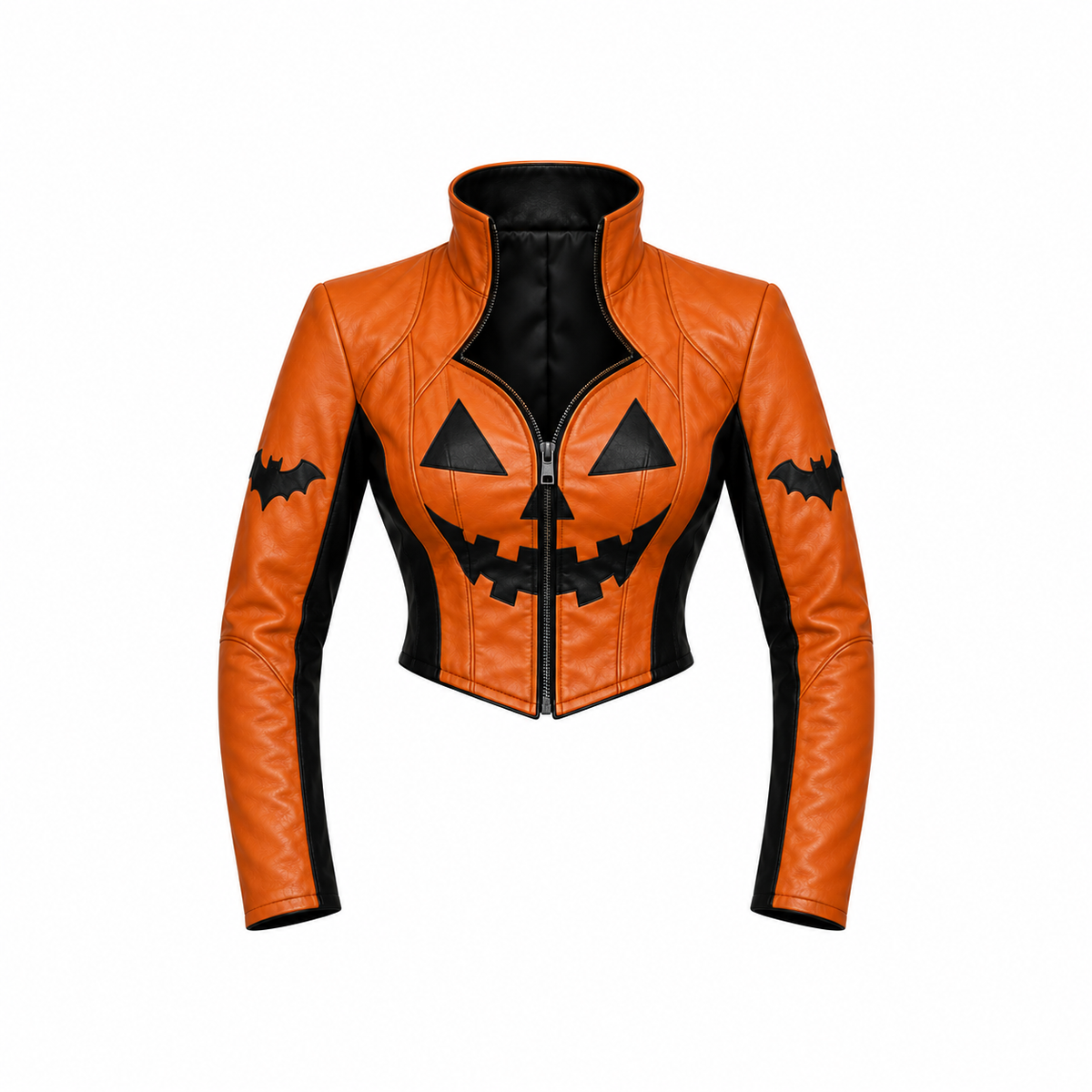 Hollywood Jackets Women’s Gothic Pumpkin Halloween Cropped Leather Jacket