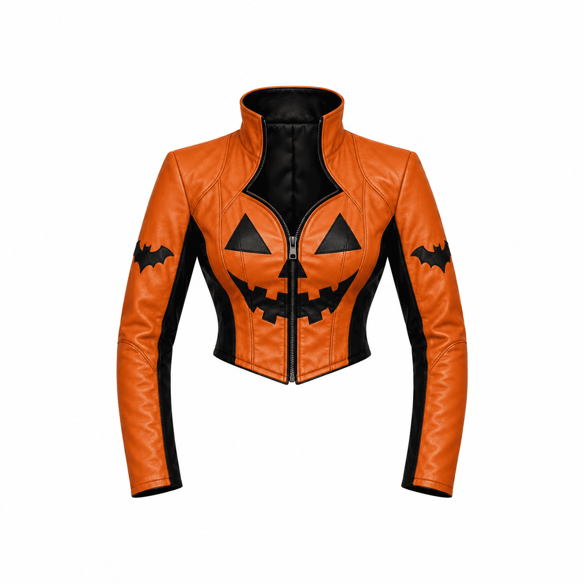 Hollywood Jackets Women’s Gothic Pumpkin Halloween Cropped Leather Jacket