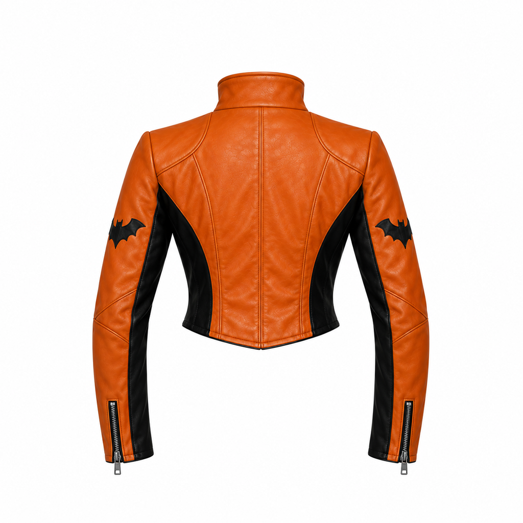 Hollywood Jackets Women’s Gothic Pumpkin Halloween Cropped Leather Jacket