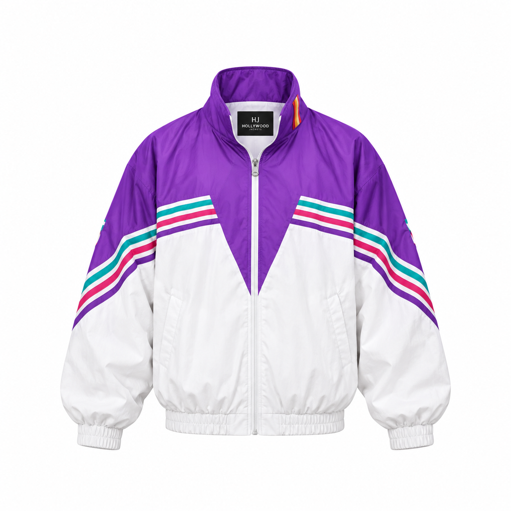 Hollywood Jackets Women’s Retro Purple Color Block Windbreaker