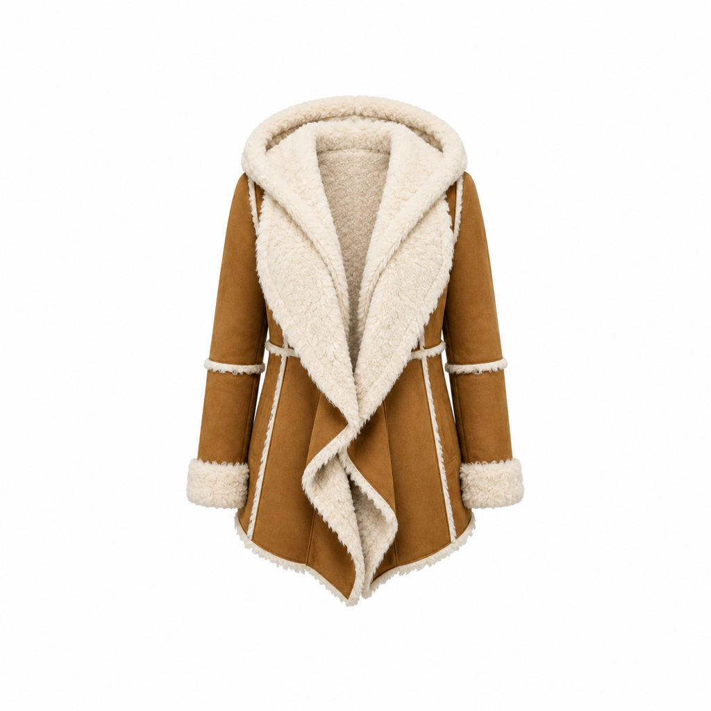 Women’s Brown Suede Faux Fur Hooded Overcoat
