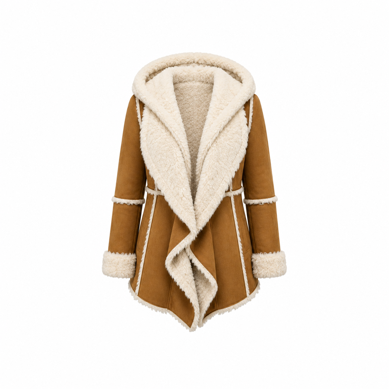 Women’s Brown Suede Faux Fur Hooded Overcoat