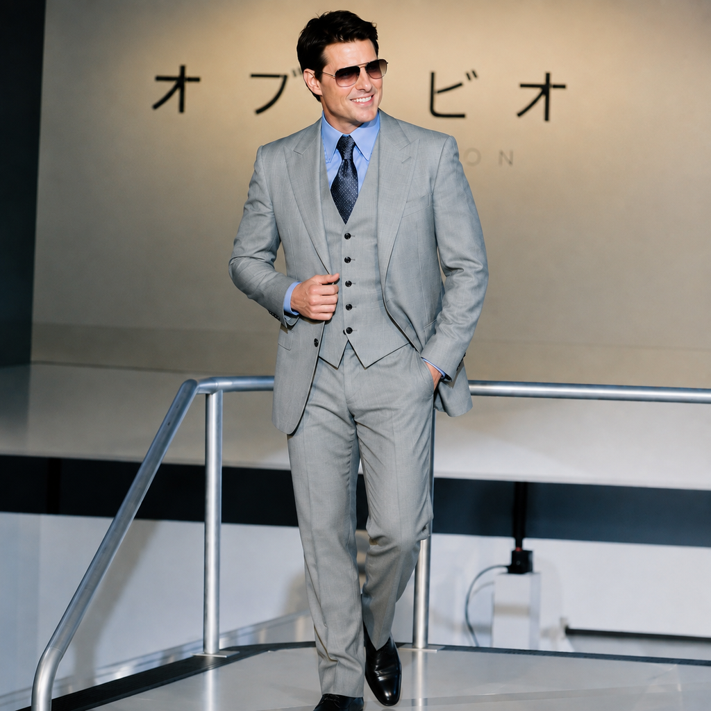 Tom Cruise Men’s Light Grey 3 Piece Suit