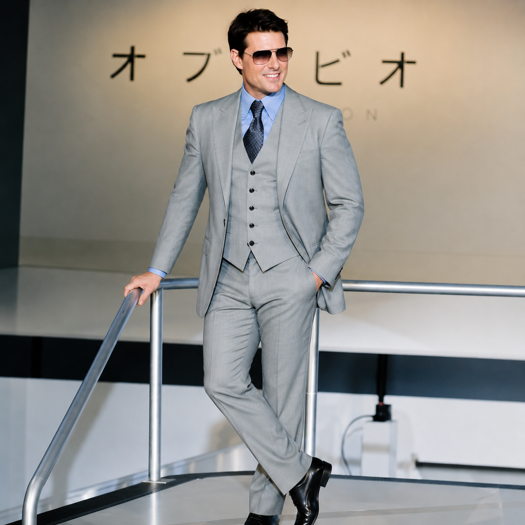 Tom Cruise Men’s Light Grey 3 Piece Suit