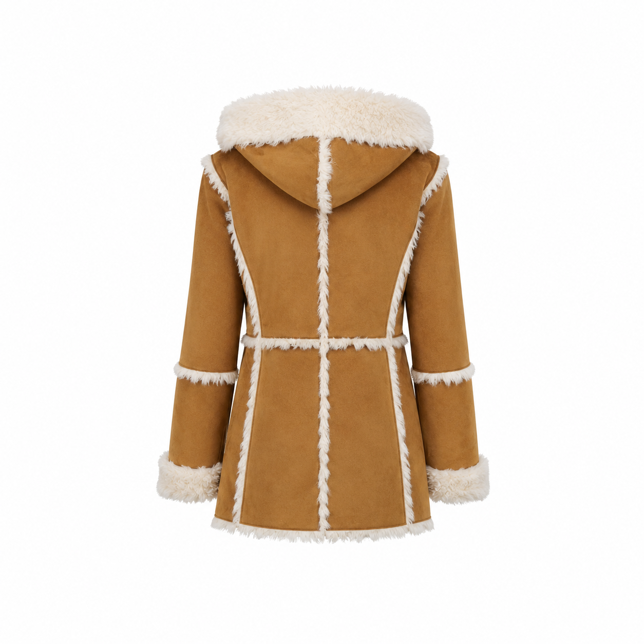 Women’s Brown Suede Faux Fur Hooded Overcoat