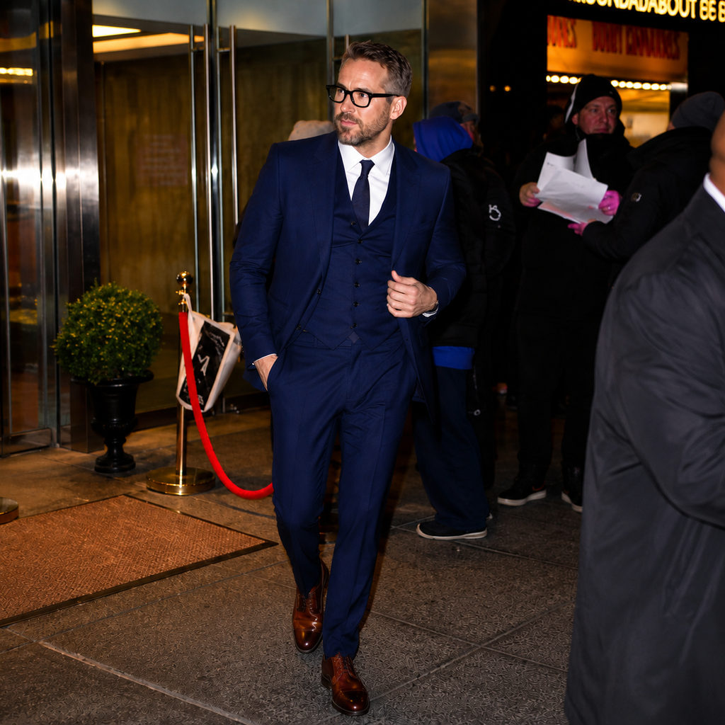 Ryan Reynolds Men’s Navy Blue 3 Piece Suit