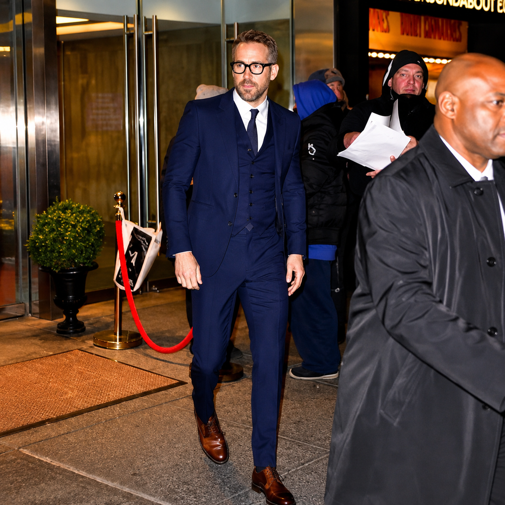 Ryan Reynolds Men’s Navy Blue 3 Piece Suit