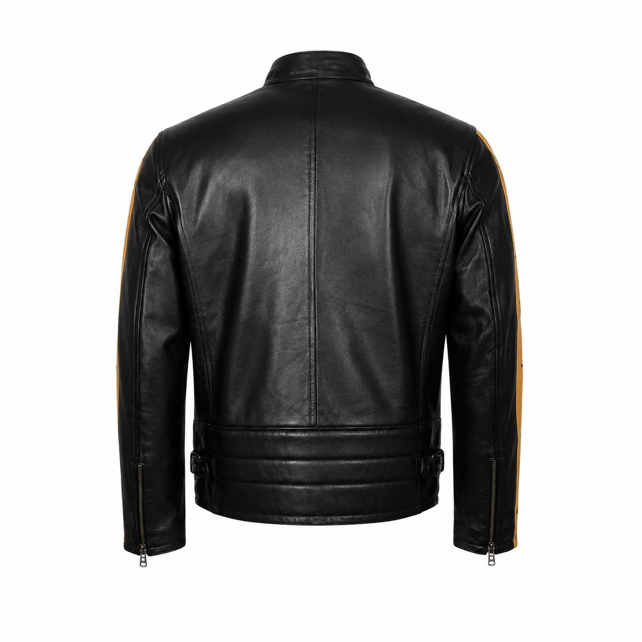 Men’s Yellow Star Black Leather Cafe Racer Jacket