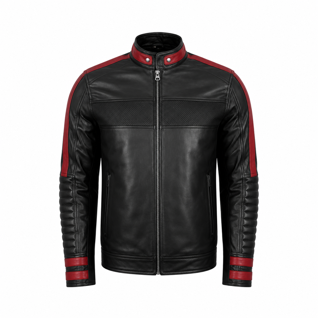 Men’s Red & Black Cafe Racer Leather Jacket