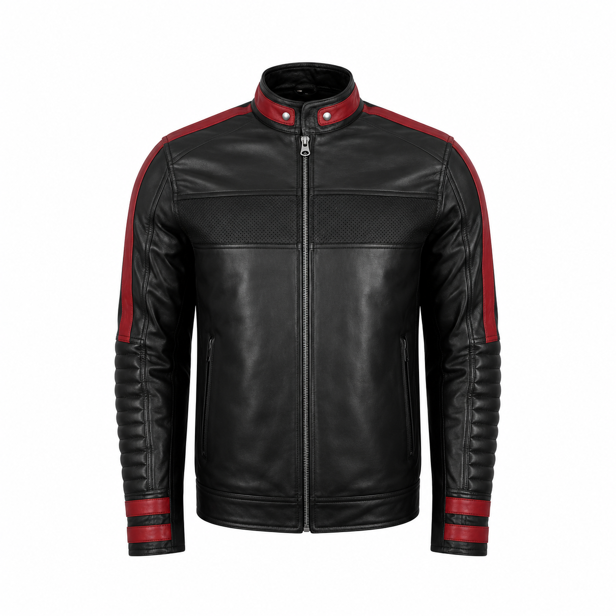 Men’s Red & Black Cafe Racer Leather Jacket