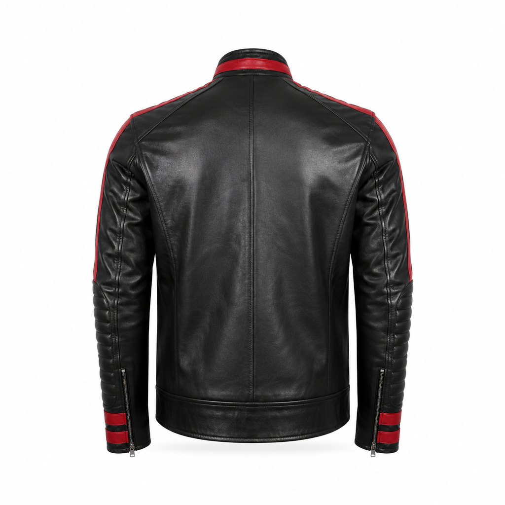 Men’s Red & Black Cafe Racer Leather Jacket
